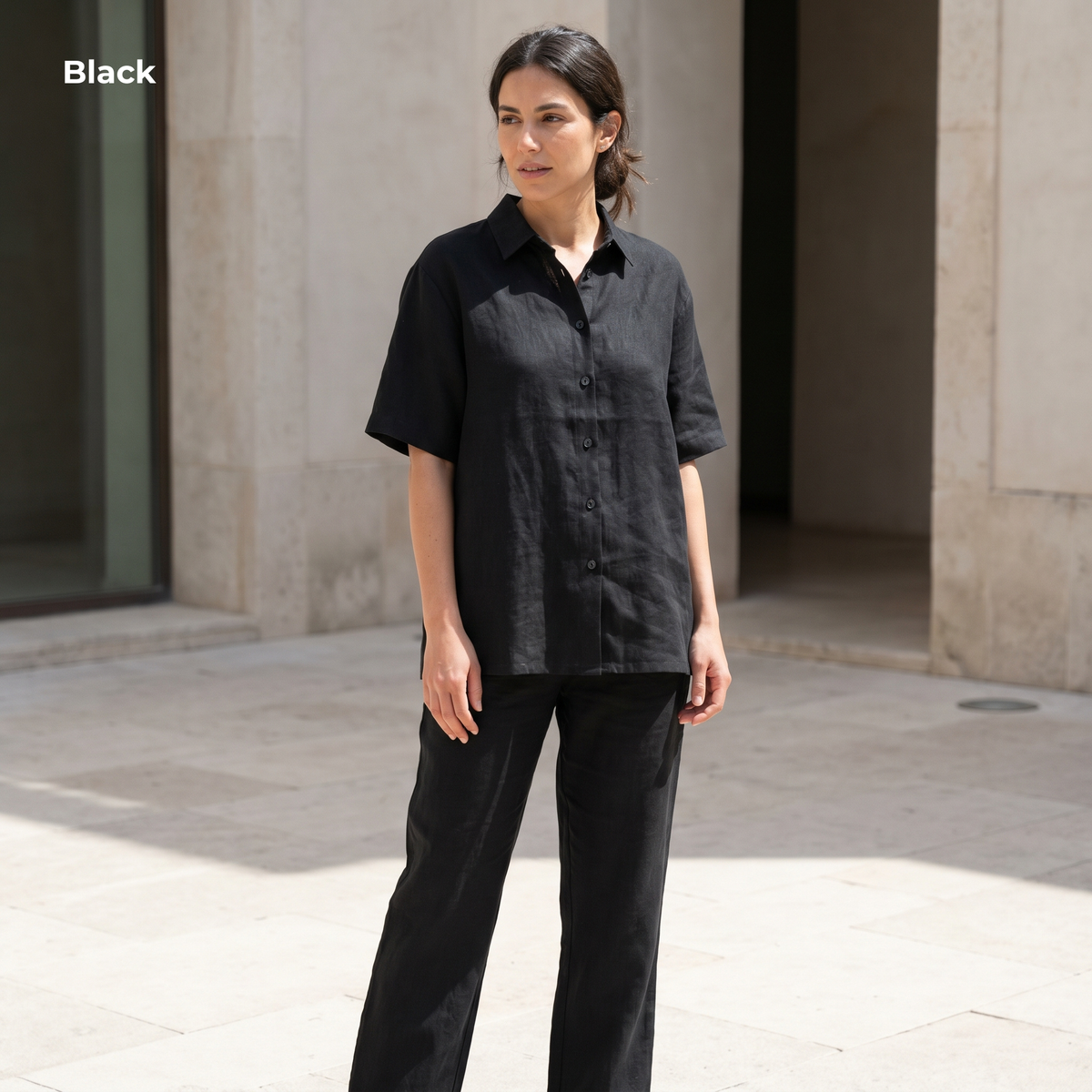 Women's Pure Linen Set in Black Motera – Sora by OrganoLinen