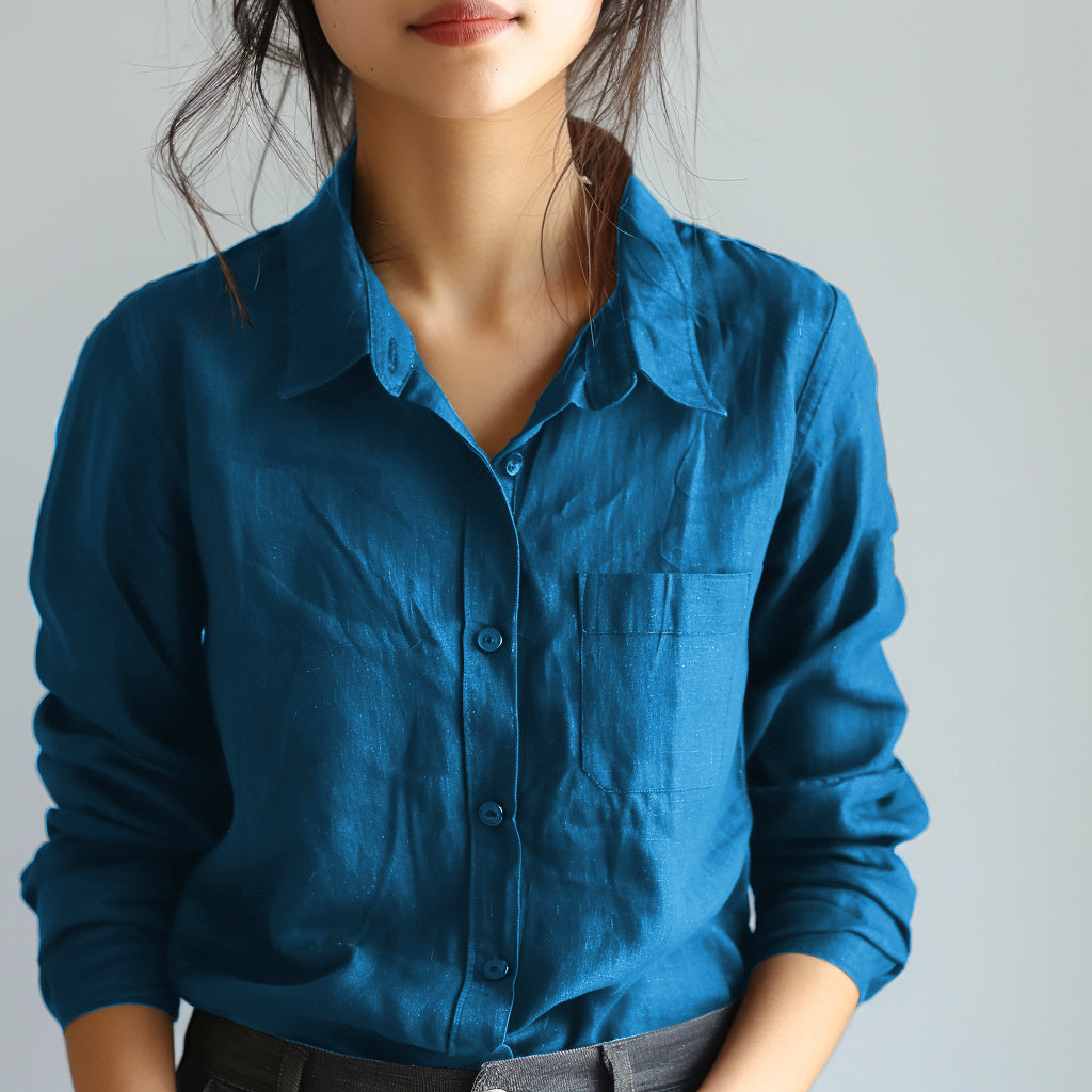 HARBOR Women's Blue Linen Shirt – Full Sleeve Made to Order
