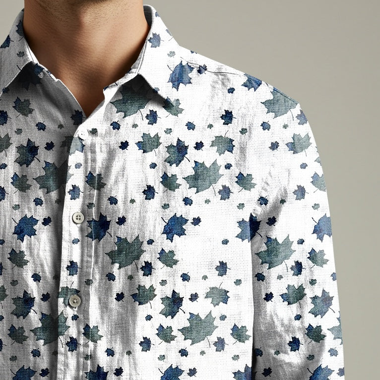 CLOUDWISP Men's Printed White Linen Shirt – Full Sleeve Custom