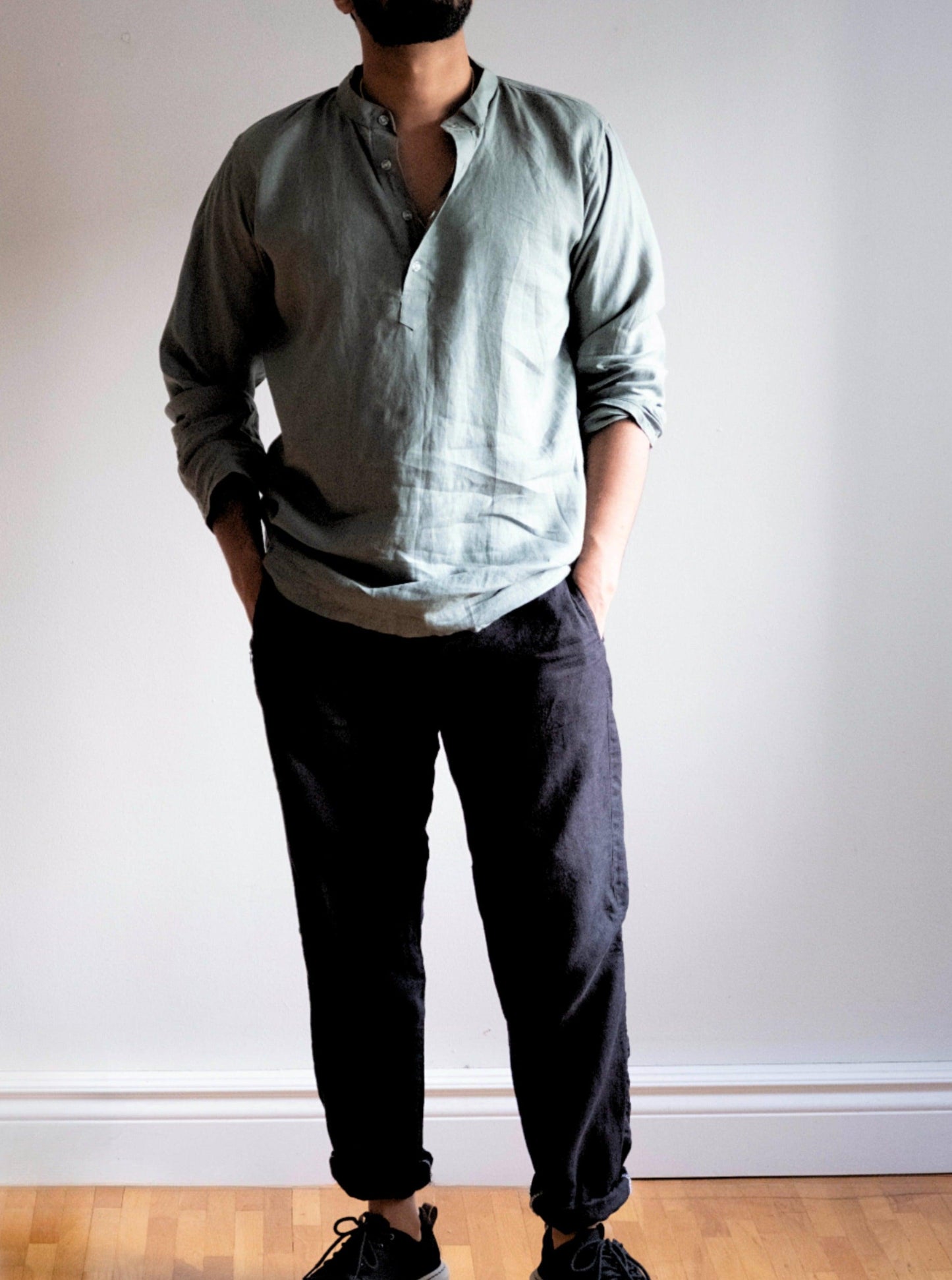 RAMY Linen Full Sleeve Henley - OrganoLinen
