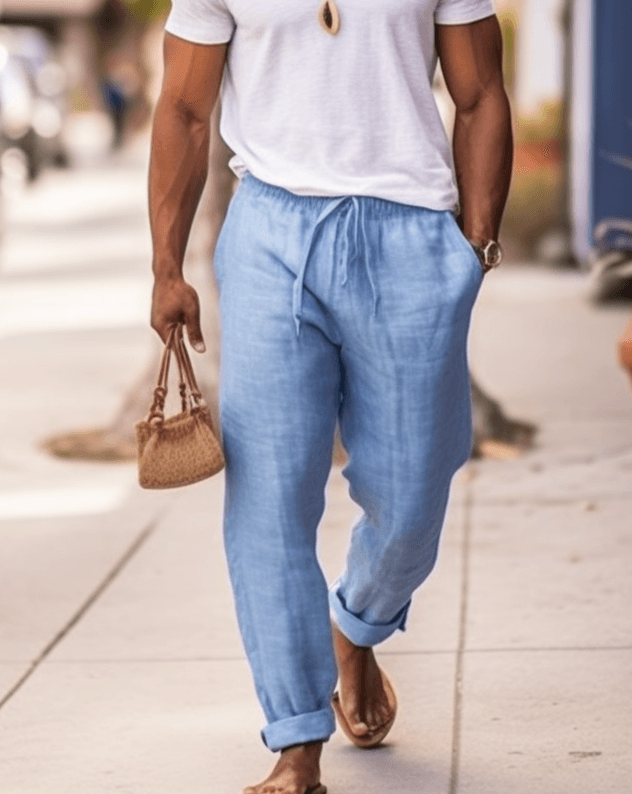 HUGO Linen Pants - Blue Shades - OrganoLinen