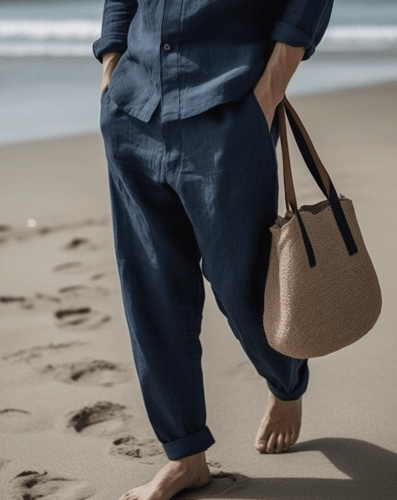 HUGO Linen Pants - Blue Shades - OrganoLinen