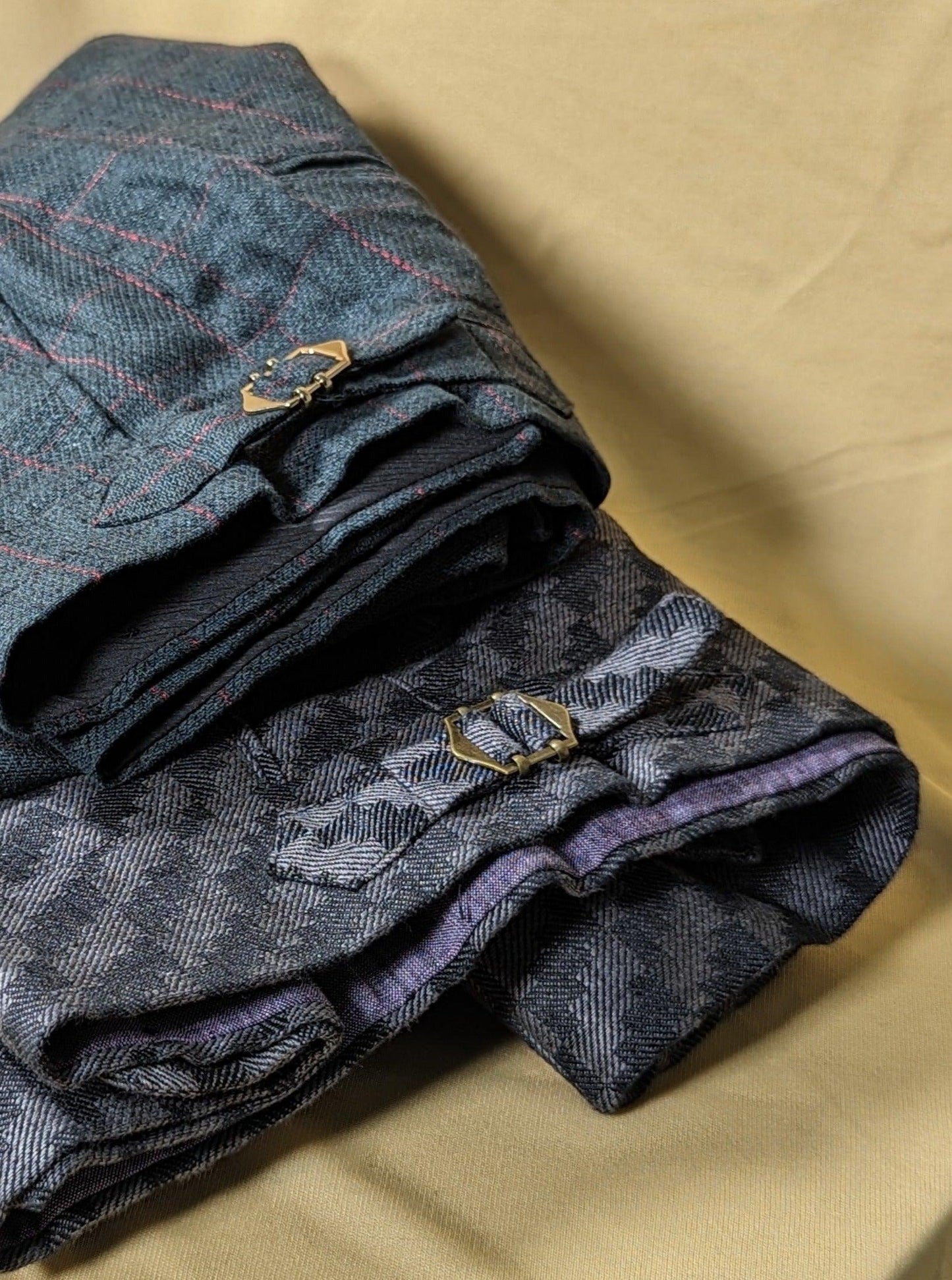 A Pair of Trousers in Gurkha Style with Adjustable Waist Buckles. Pants are made from Pure Linen Fabric
