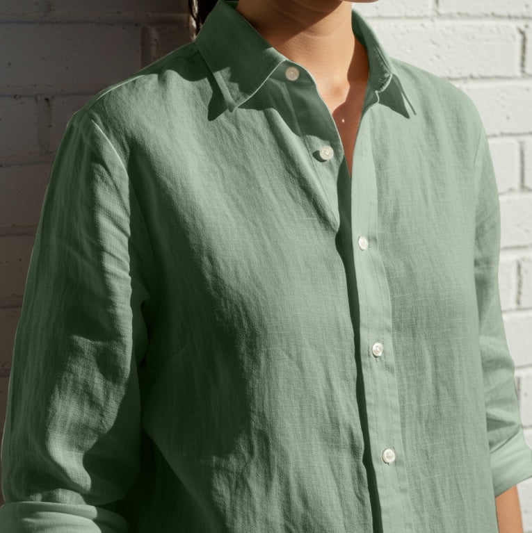 FOREST Women's Green Linen Shirt  Full Sleeve & Custom Fit