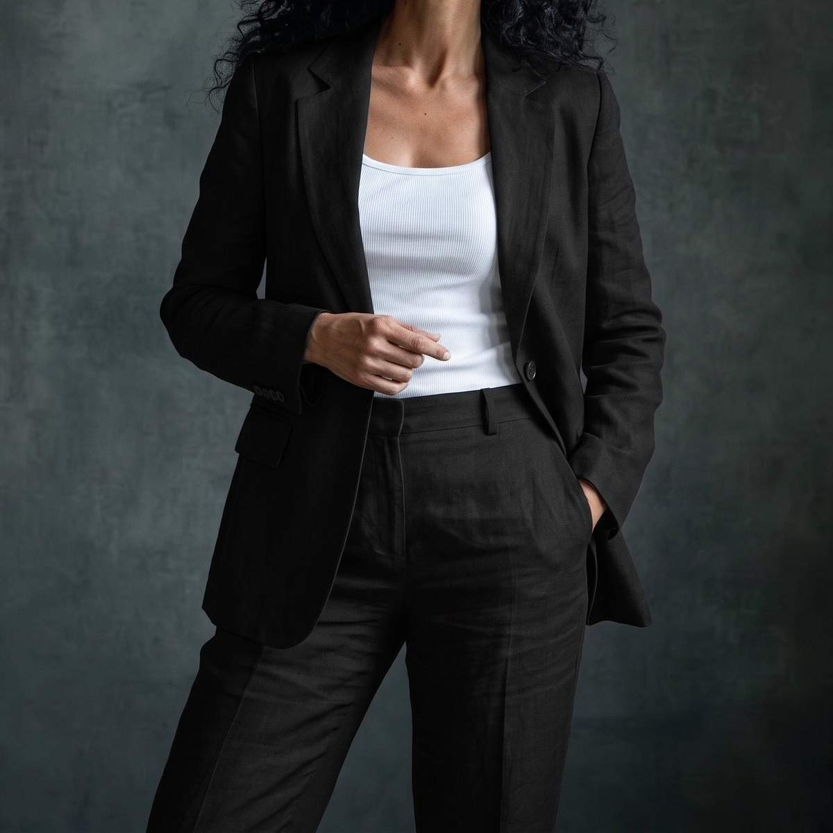 NOIR Women's Black Linen Pantsuit in Black Motera – OrganoLinen