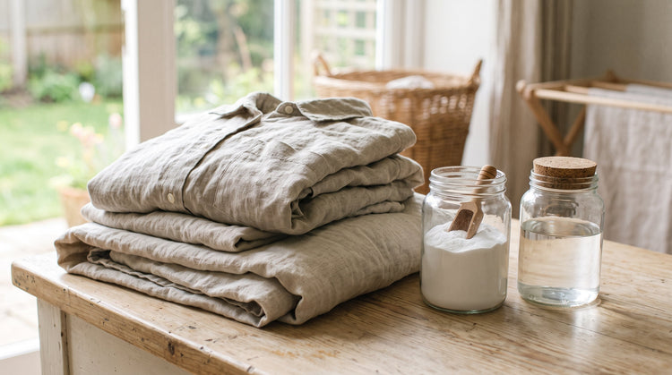 Soft washed linen shirt being folded after laundering