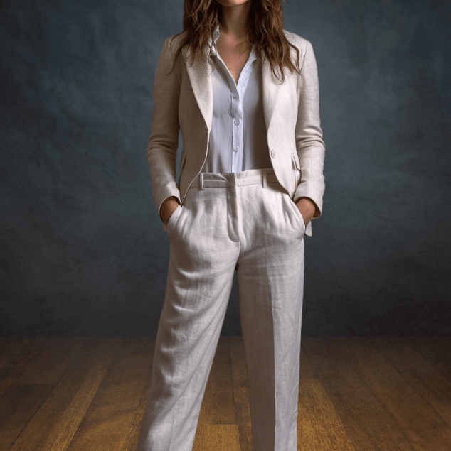 Ladies White Linen Pant Suit Outfit SNOW - OrganoLinen