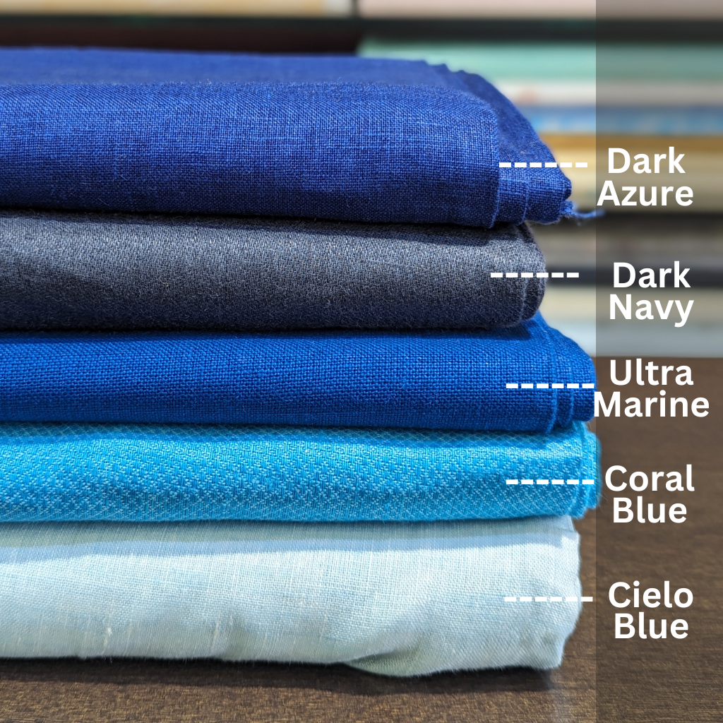 Premium Shirting Blues Fabrics : Blue Premium Versatile Pure Linen Fabric, Use: Shirts, Dresses, Tops, Palazzos - OrganoLinen