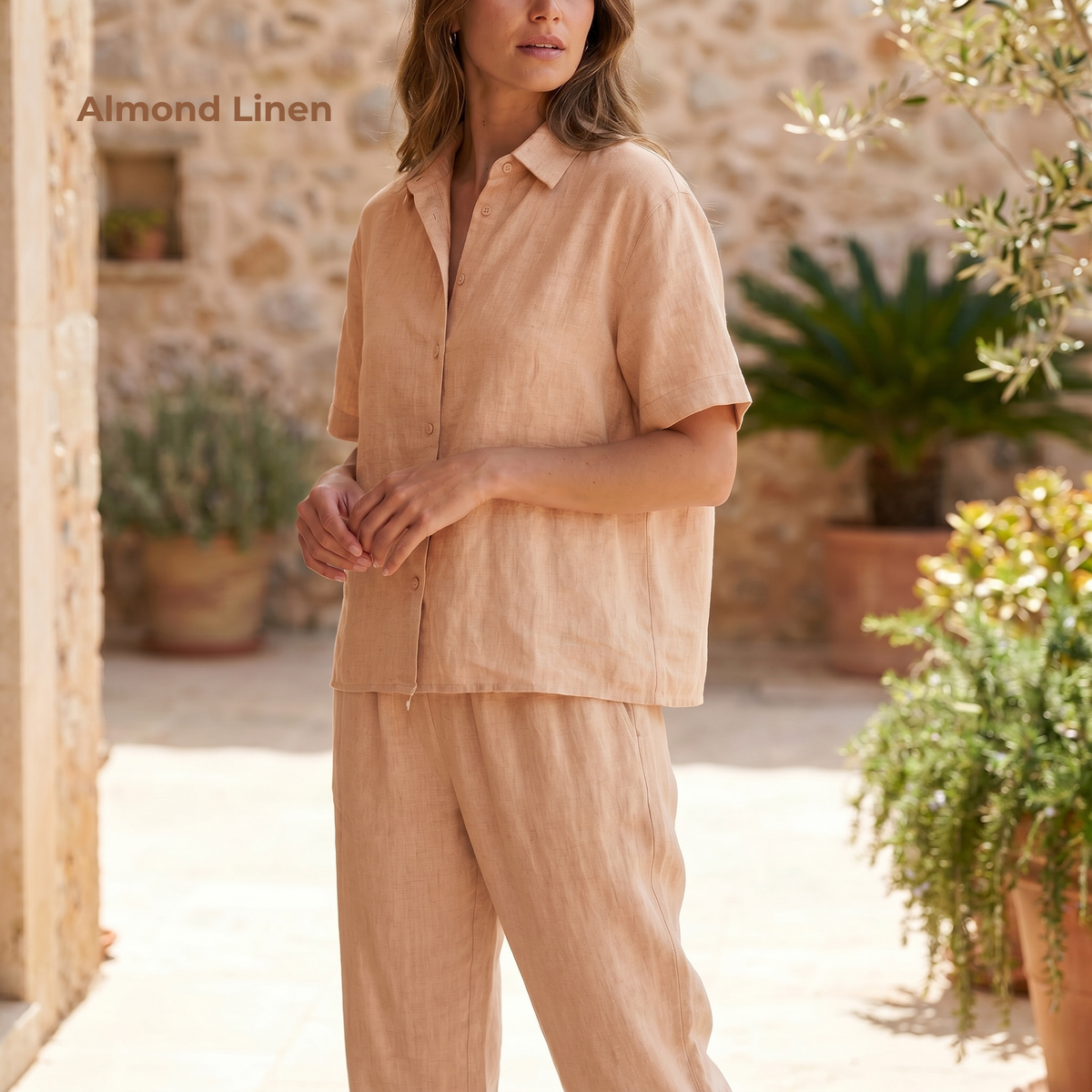 Women's Pure Linen Set in Almond Linen – Sora by OrganoLinen