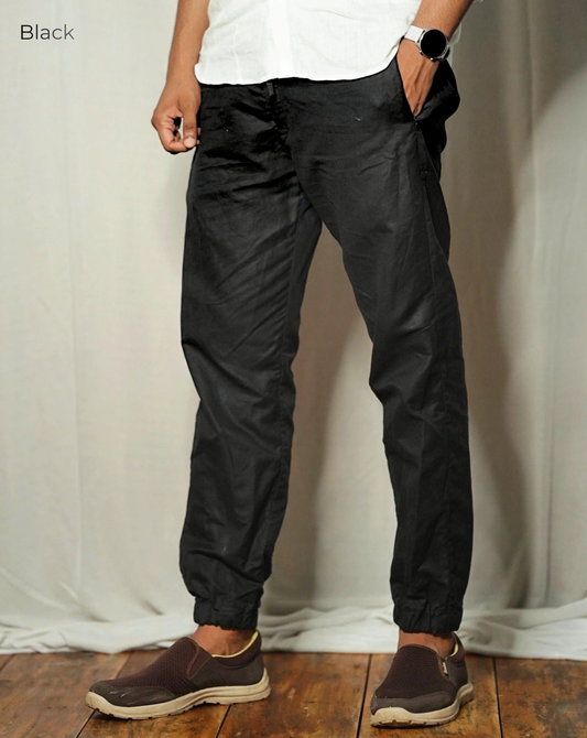 ARLO-M Men's Pure Linen Jogger Pants – Half Elastic Waist