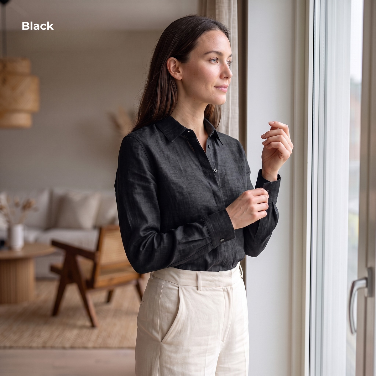 Women's Shirt in Heavy Linen in Black Motera – Willow by OrganoLinen