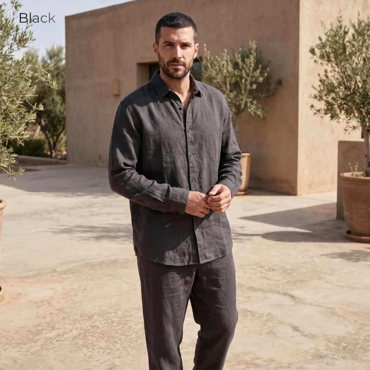 Men's Pure Linen Set in Black Motera – Cove by OrganoLinen