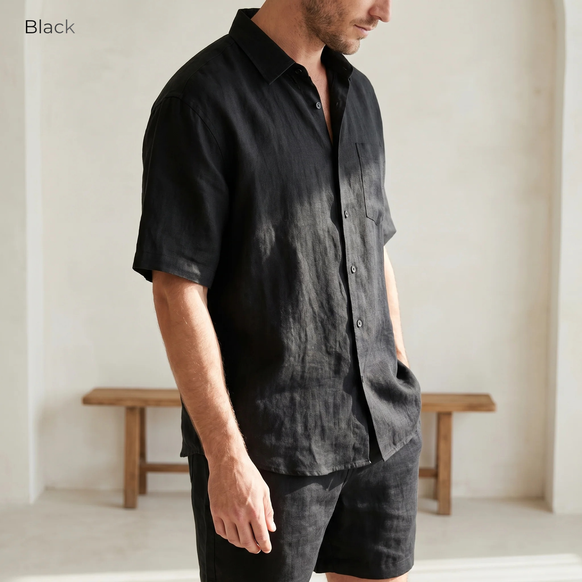 Men's Pure Linen Set in Black Motera – Reed by OrganoLinen