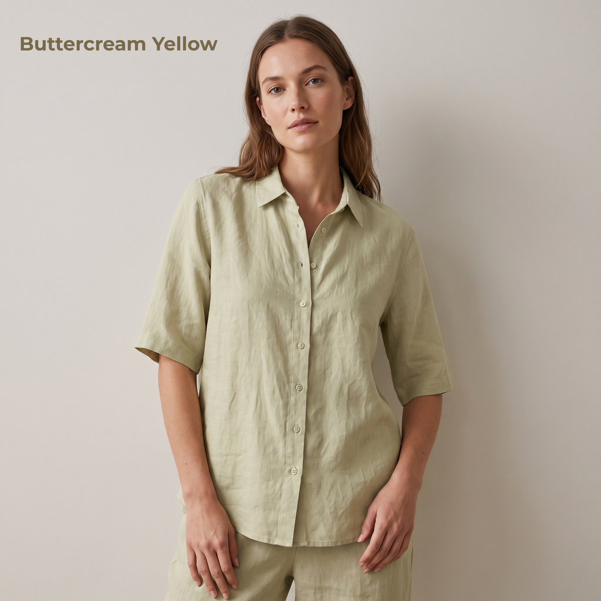 Women's Linen Shirt in Buttercream Yellow – Sunny by OrganoLinen