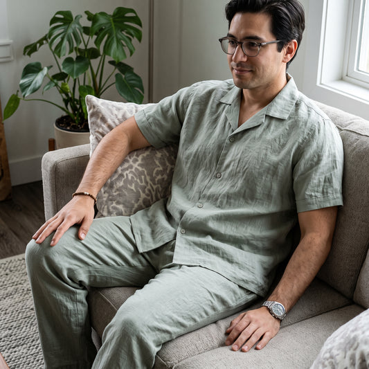 FINN Men's Linen Pajama Set – Short-Sleeve Top & Pants