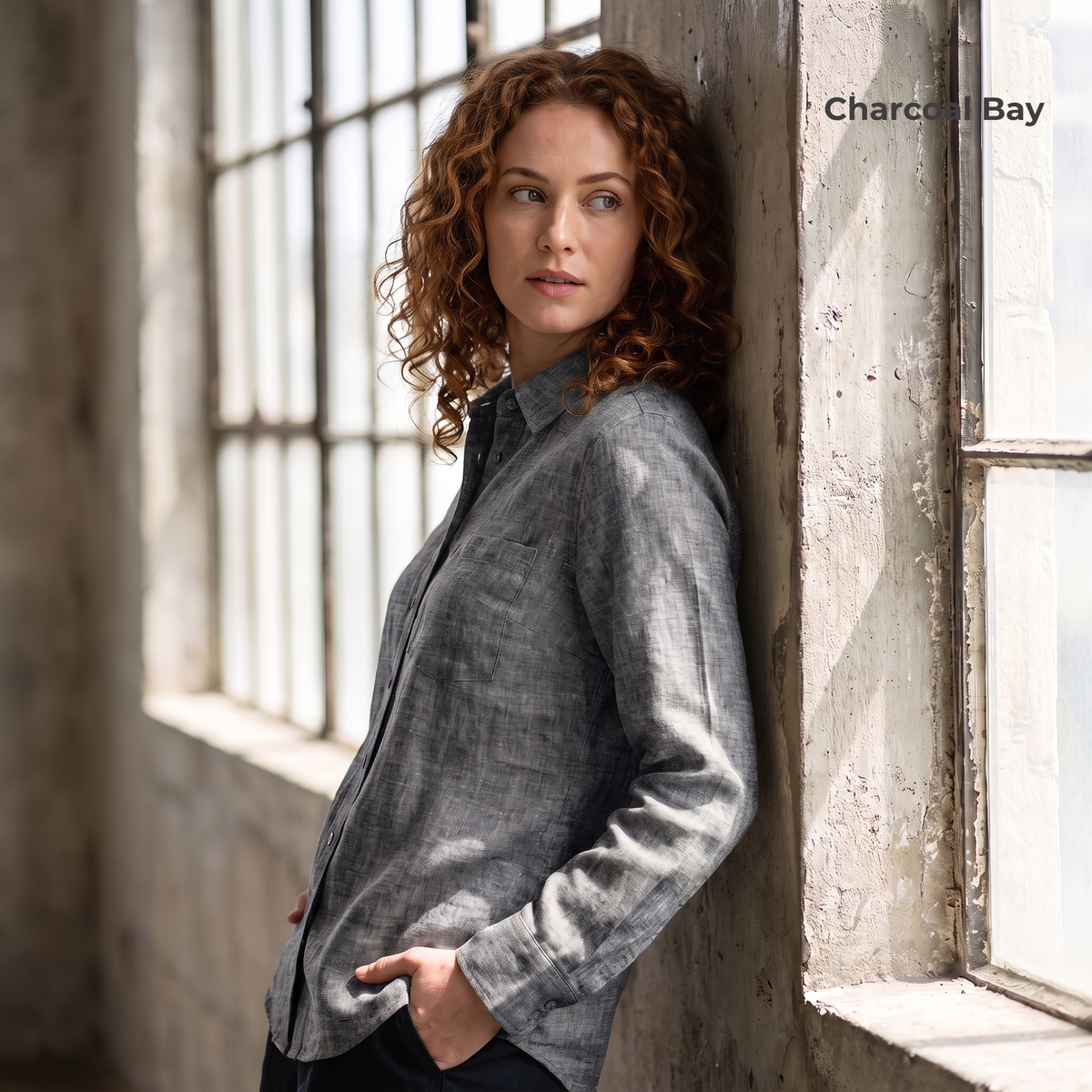Women's Shirt in Heavy Linen in Charcoal Bay – Willow by OrganoLinen
