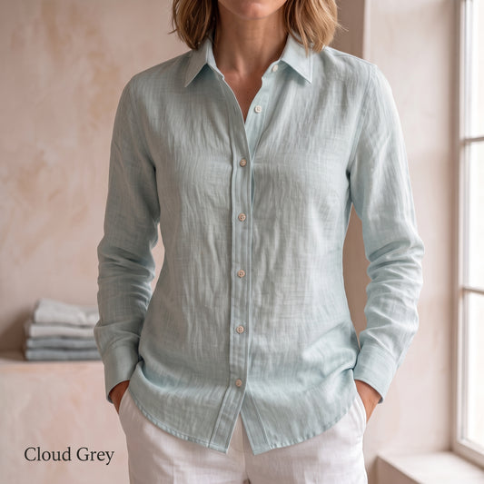 HARBOR-WLS Women's Blue Linen Shirt – Long Sleeve, Custom Fit