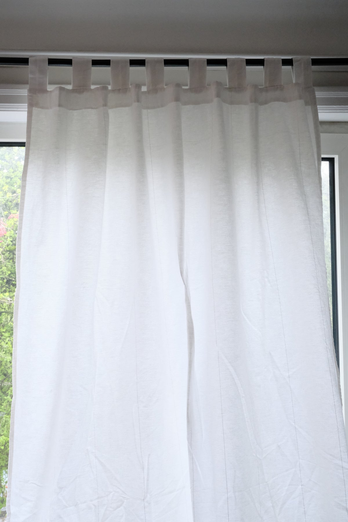 Custom Linen Café Curtain in White Motera – Wisp by OrganoLinen