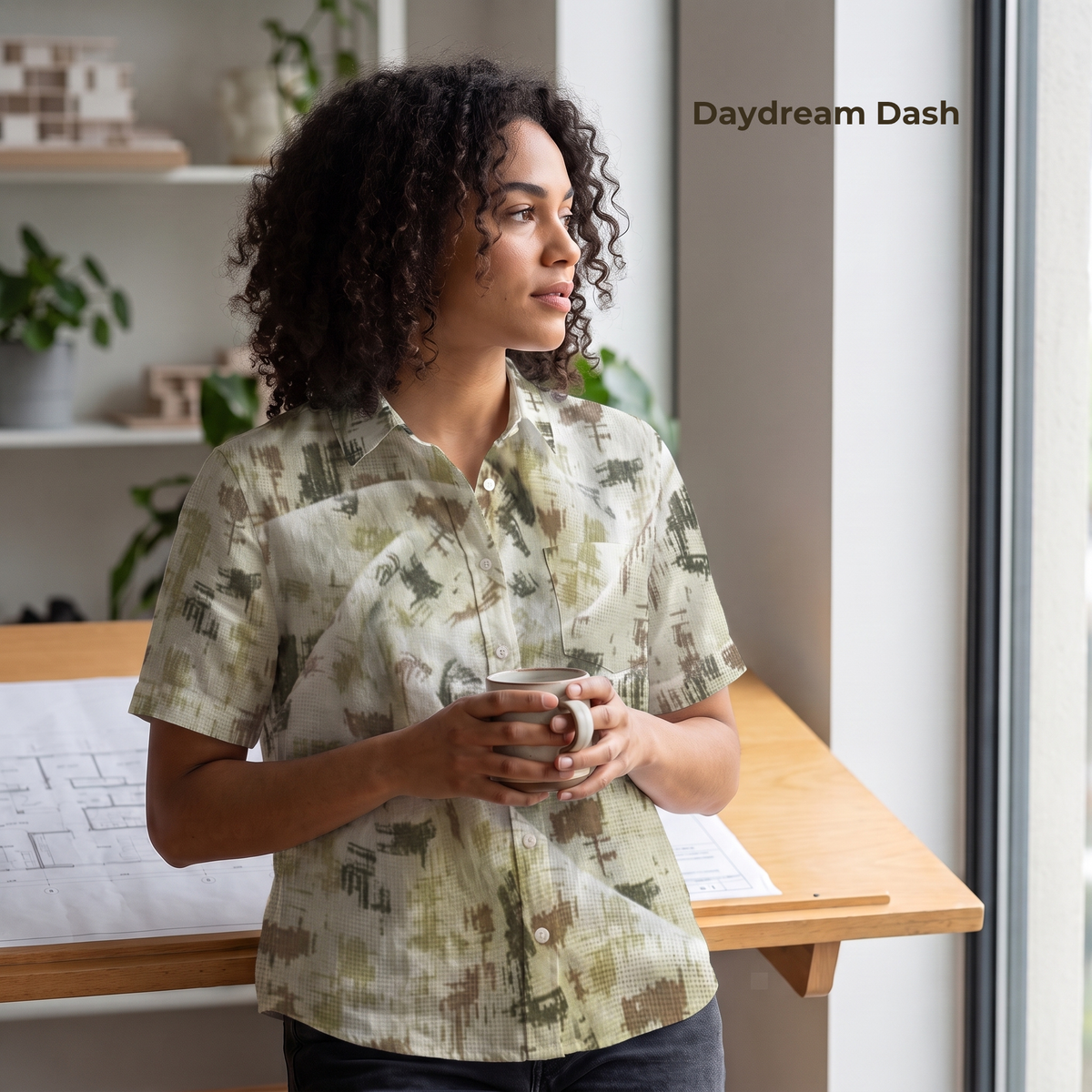 Women's Printed Linen Shirt in Daydream Dash – Cloudwisp by OrganoLinen