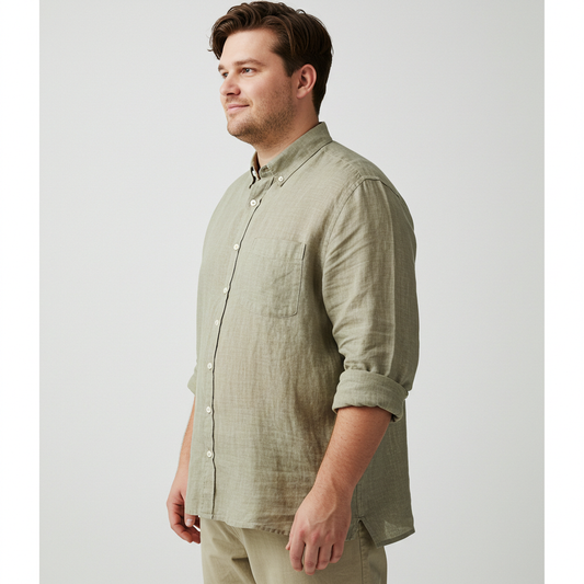 DUNE-PMLS Men's Plus Size Tan Linen Shirt – Long Sleeve, Custom Fit