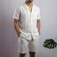 THEO Men's Linen Pajama Set – Short-Sleeve Top & Shorts