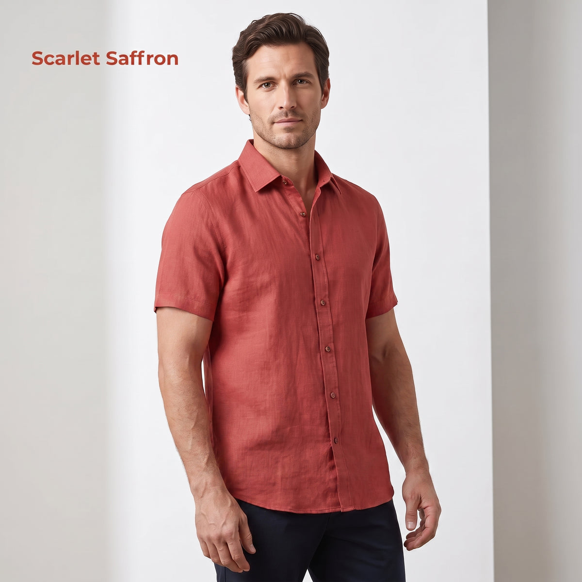 Men's Linen Shirt in Scarlet Saffron – Ember by OrganoLinen