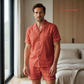 Men's Pure Linen Pajamas Short Sleeve Top & Shorts Set in Garnet Glaze – Theo by OrganoLinen