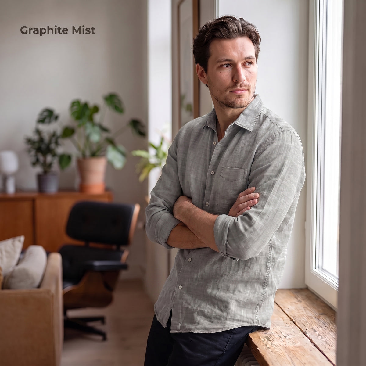 Men's Linen Shirt in Graphite Mist – Myst by OrganoLinen