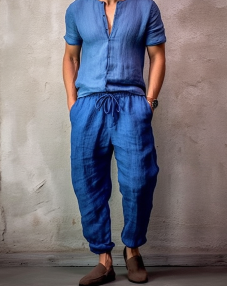 HUGO Linen Pants - Blue Shades - OrganoLinen