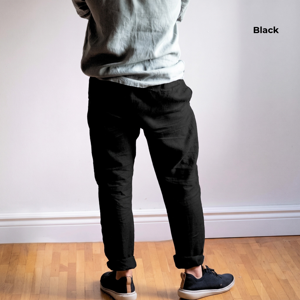 Men's Pure Linen Pants in Black Motera – Hugo by OrganoLinen