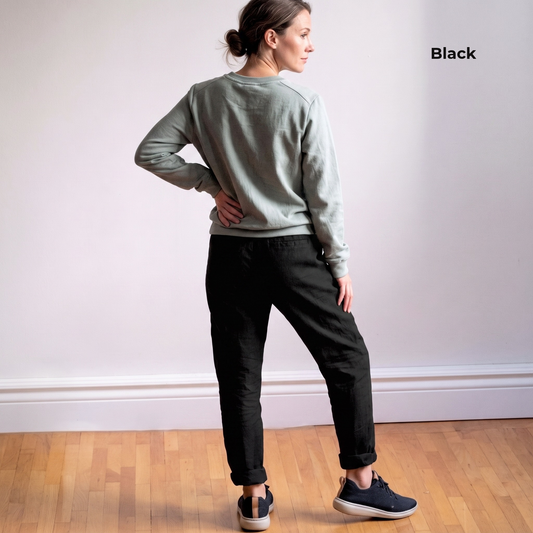 HUGO-W Women's Pure Linen Pants – Half Elastic Waist