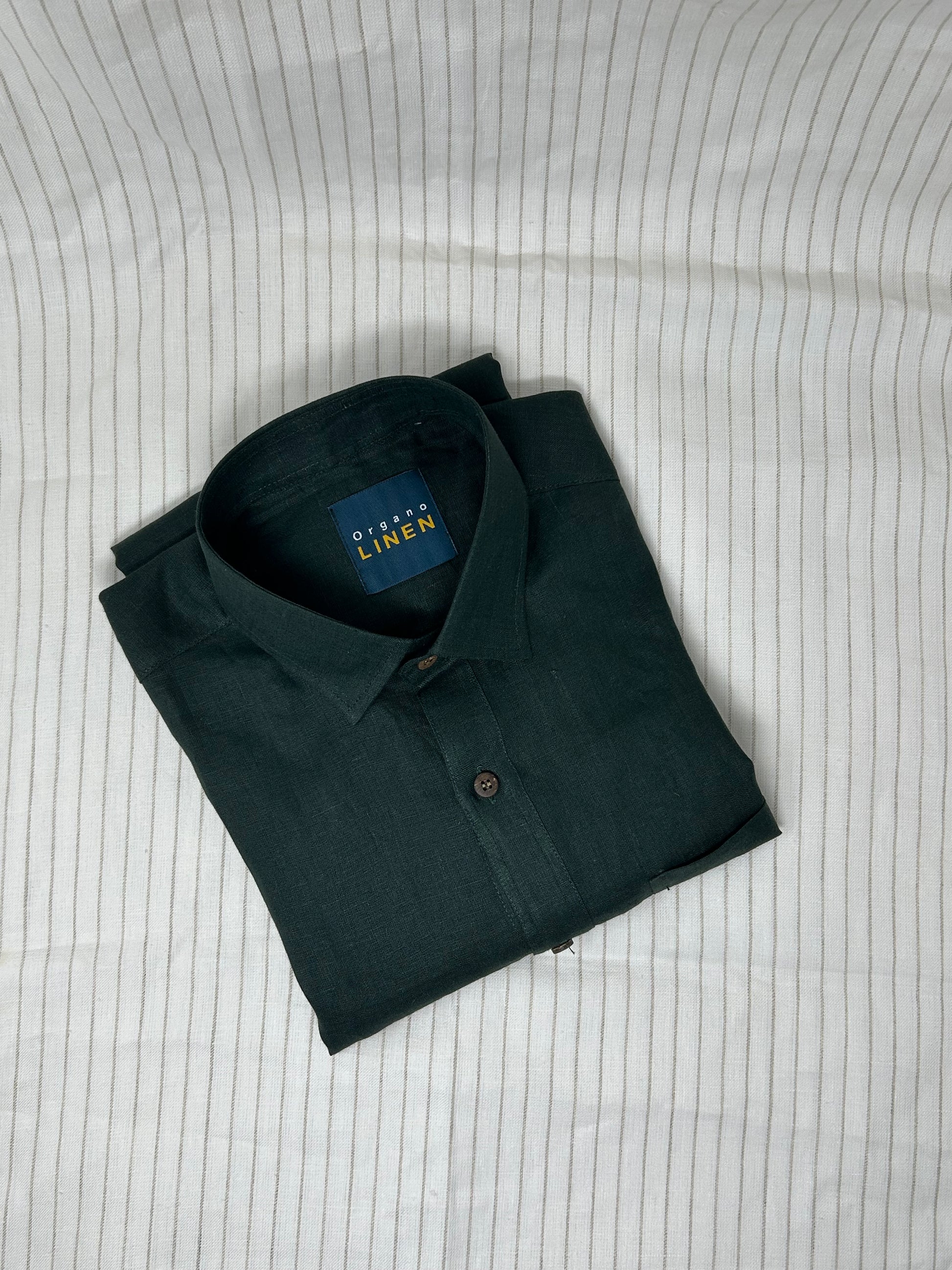 FOREST Men's Green Linen Shirt – Full Sleeve & Made to Order