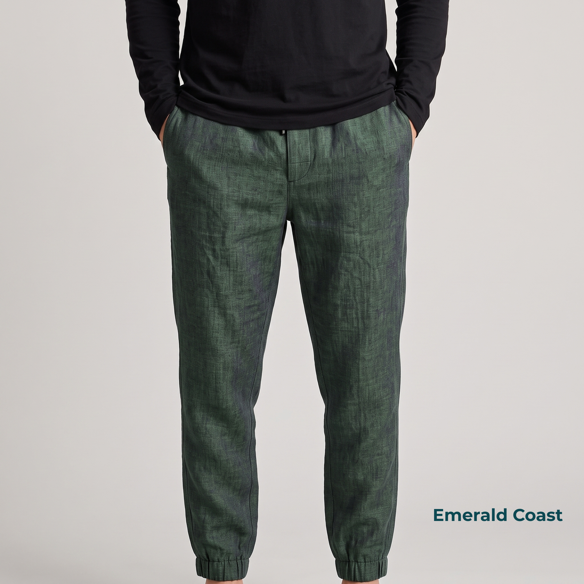 ARLO-M Men's Pure Linen Jogger Pants – Half Elastic Waist
