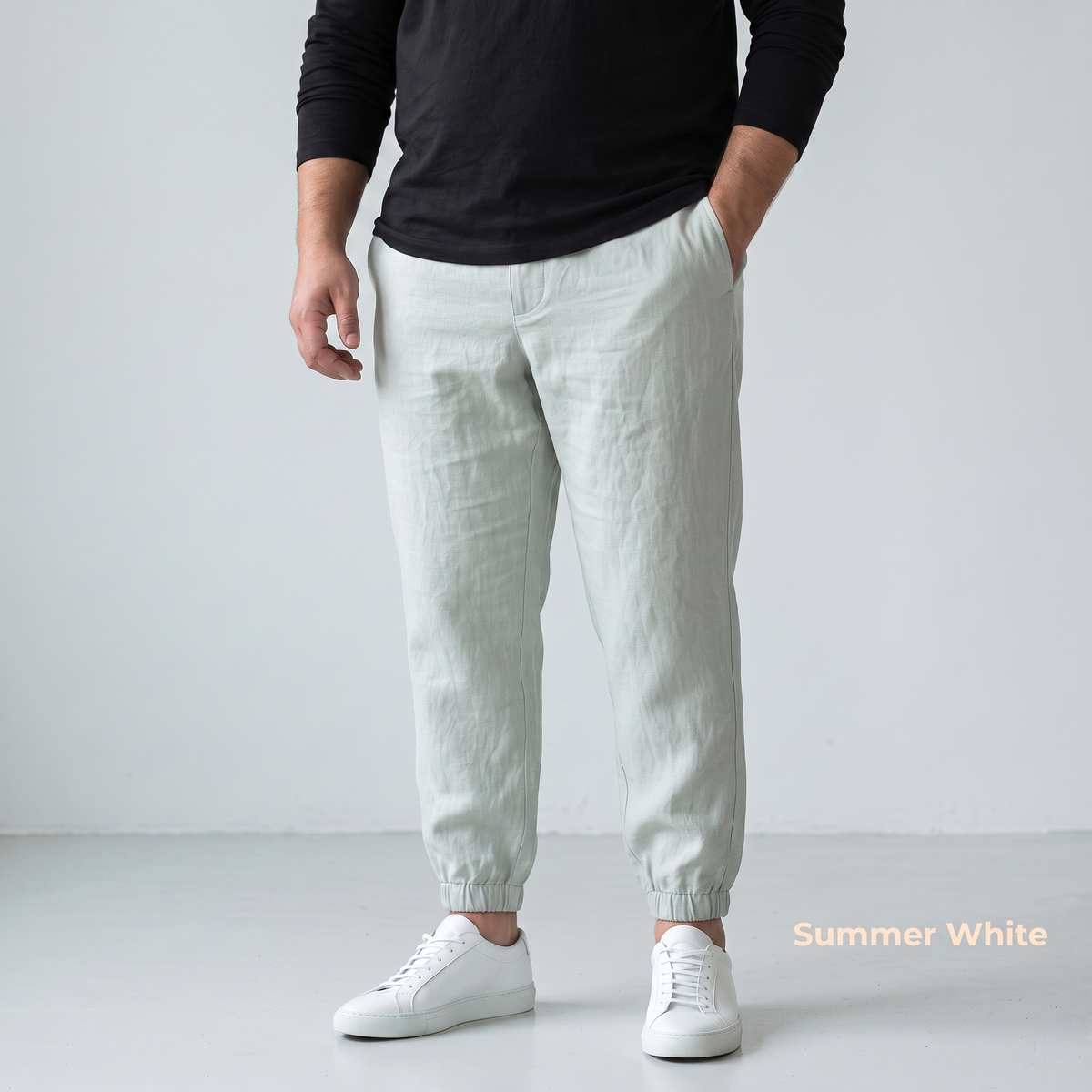 Men's Plus Size Pure Linen Jogger Pants in White Motera – Arlo by OrganoLinen