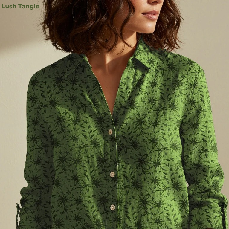 Women's Printed Linen Shirt in Lush Tangle – Forestwind by OrganoLinen