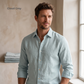 HARBOR-MLS Men's Blue Linen Shirt – Long Sleeve, Custom Fit