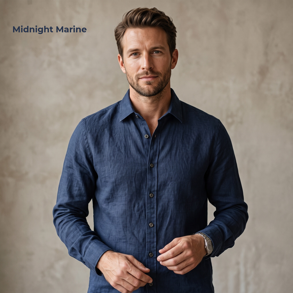 HARBOR-MLS Men's Blue Linen Shirt – Long Sleeve, Custom Fit