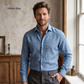 HARBOR-MLS Men's Blue Linen Shirt – Long Sleeve, Custom Fit