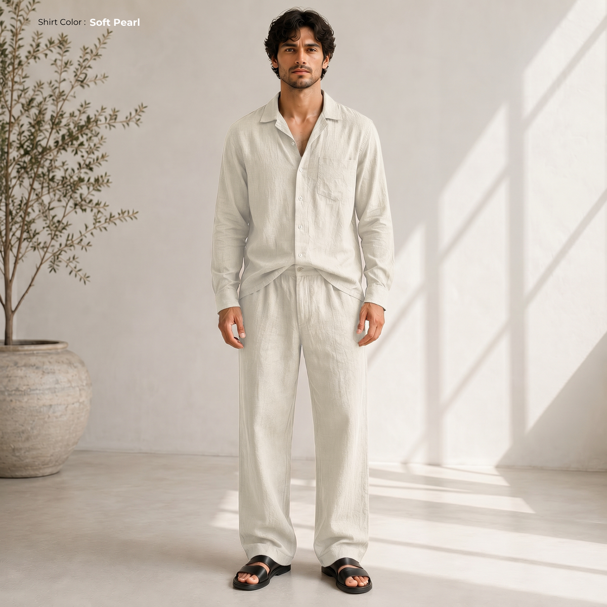 Men's Pure Linen Set in Soft Pearl – Cove by OrganoLinen