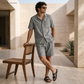 Men's Pure Linen Set in Urben Stone – Reed by OrganoLinen