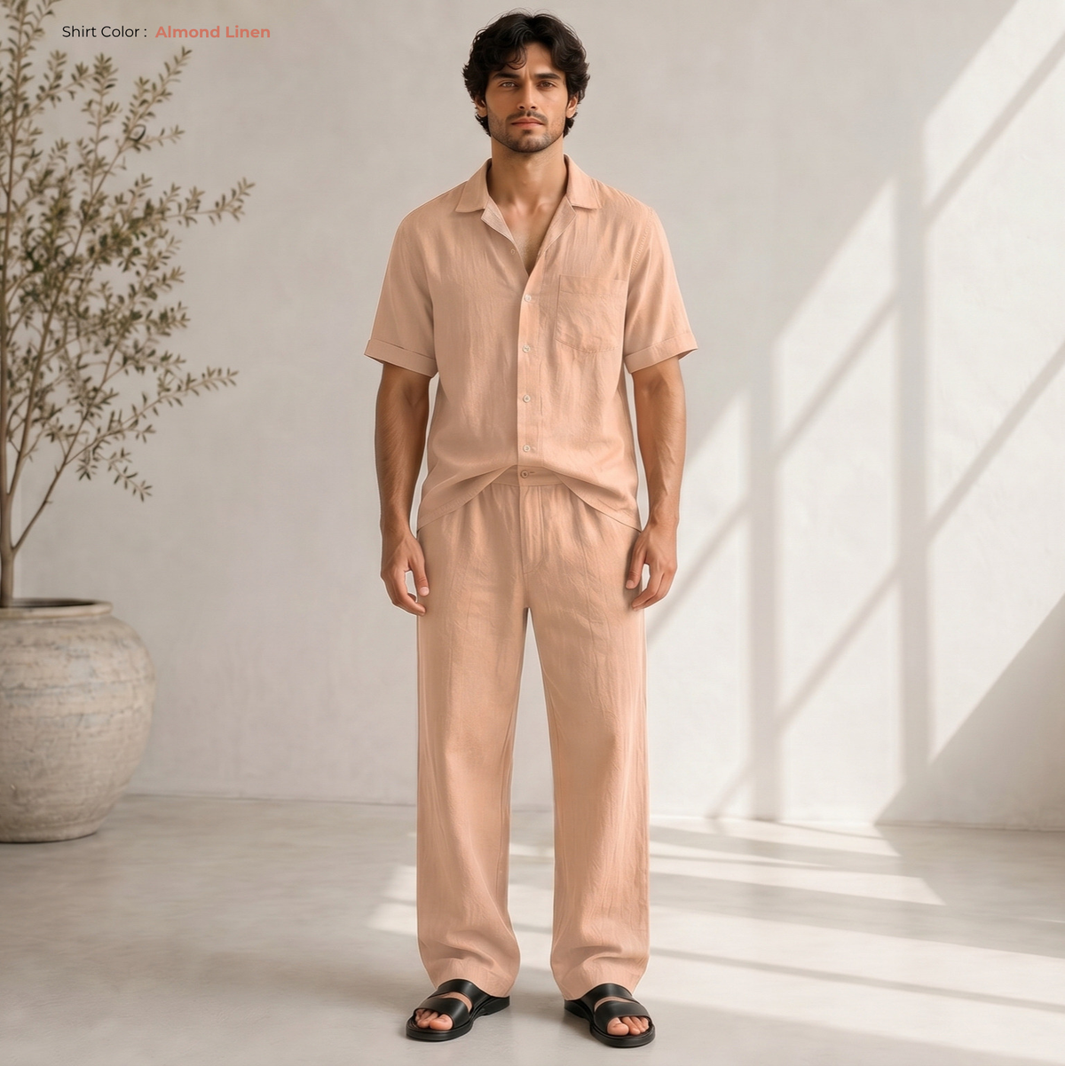 Men's Pure Linen Set in Almond Linen – Noa by OrganoLinen
