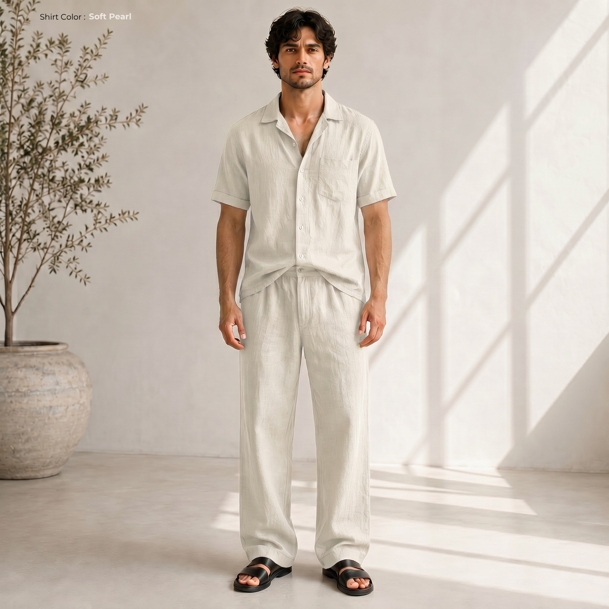 Men's Pure Linen Set in Soft Pearl – Noa by OrganoLinen