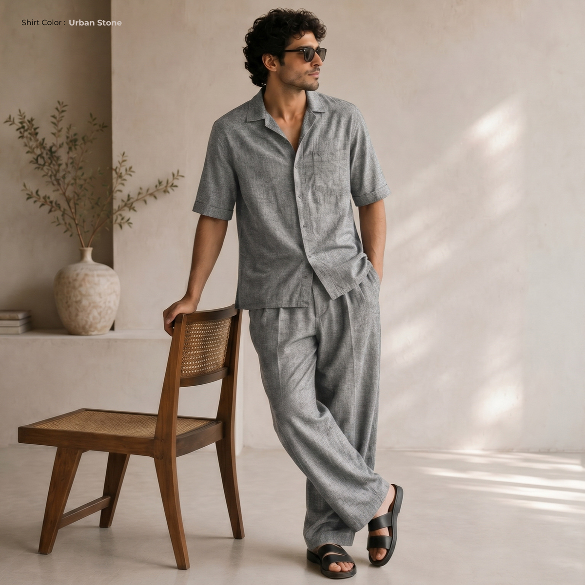 Men's Pure Linen Set in Urben Stone – Noa by OrganoLinen