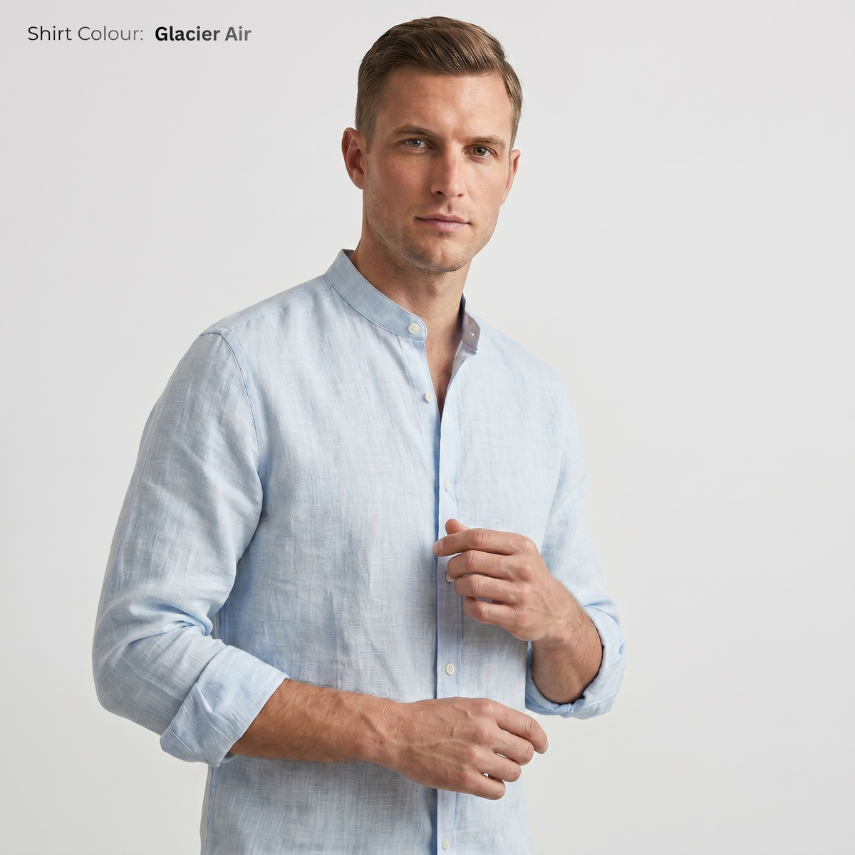 HARBOR-MLS Men's Blue Linen Shirt – Long Sleeve, Custom Fit