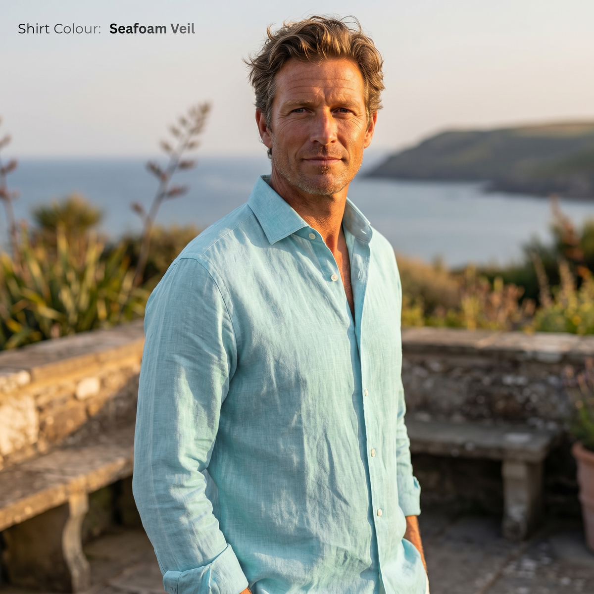 HARBOR-MLS Men's Blue Linen Shirt – Long Sleeve, Custom Fit