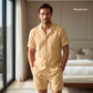 Men's Pure Linen Pajamas Short Sleeve Top & Shorts Set in Macaroon – Theo by OrganoLinen