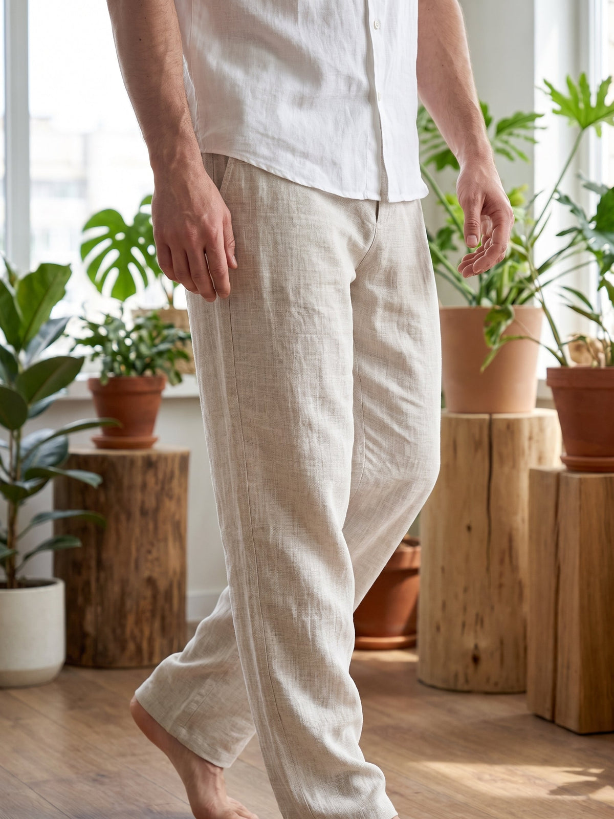 Men's linen pants in Vanilla Flax, barefoot – Hugo by OrganoLinen