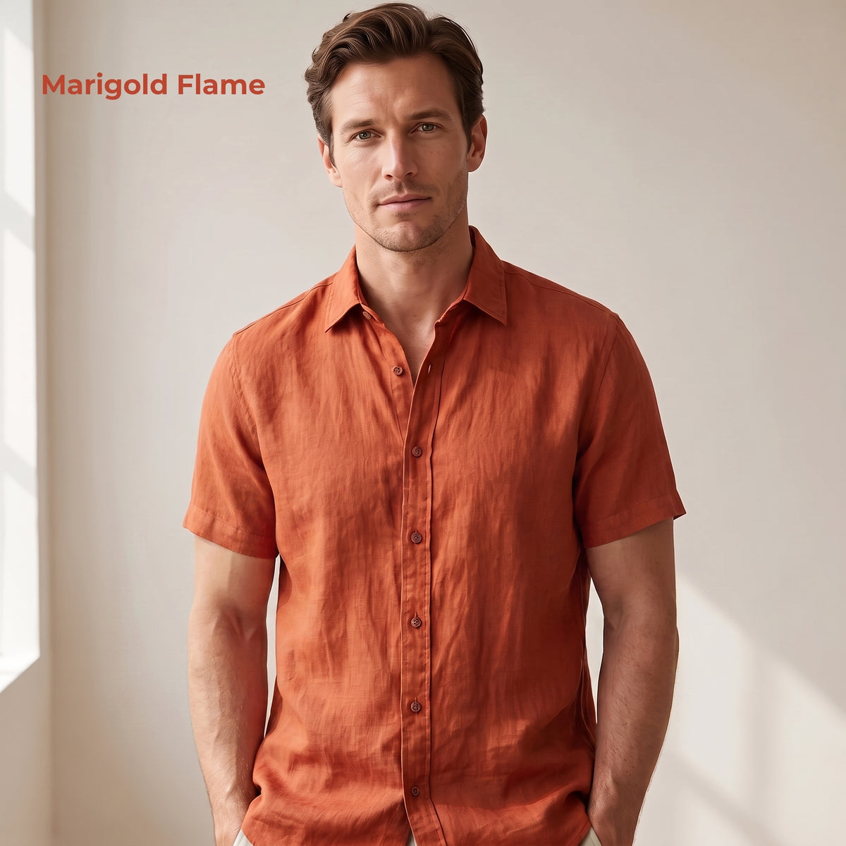 Men's Linen Shirt in Marigold Flame – Ember by OrganoLinen
