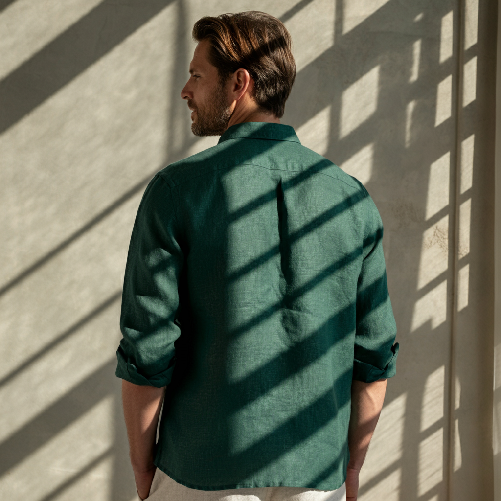 FOREST Men's Green Linen Shirt – Full Sleeve & Made to Order