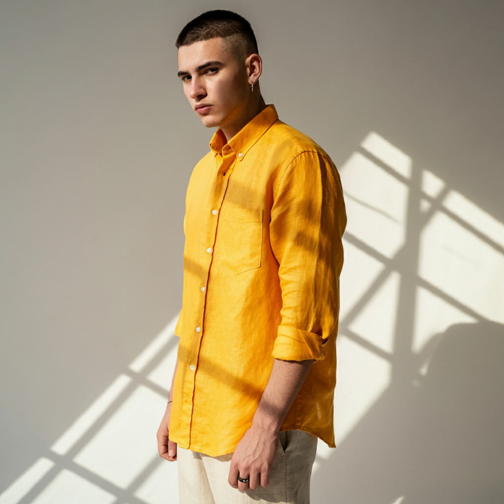 SUNNY Yellow Linen Shirt for Men – Custom Made to Order